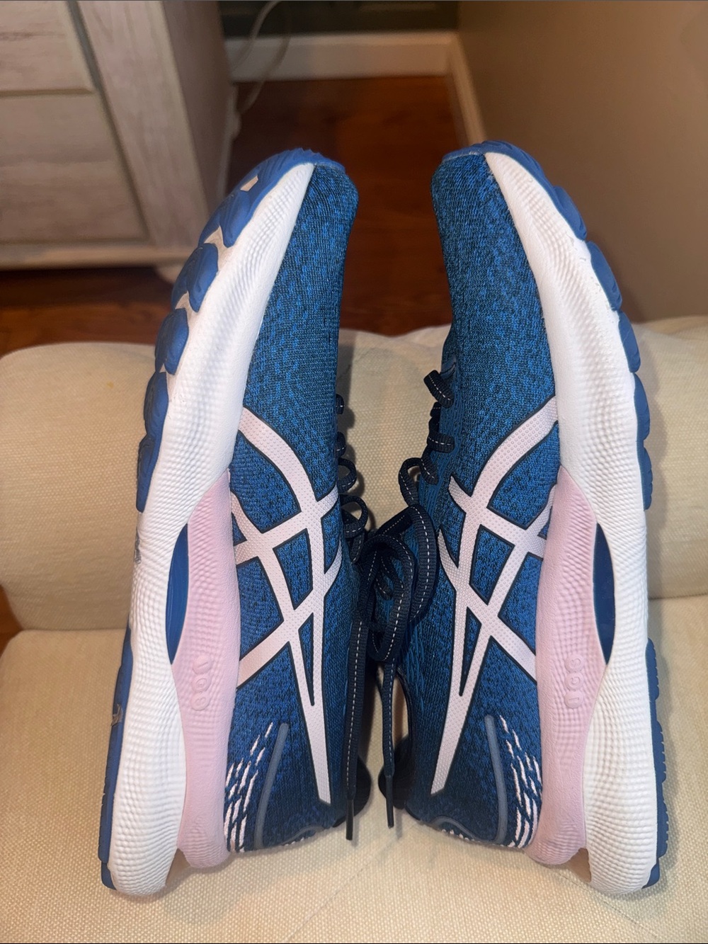 ASICS Women's Gel-Nimbus 24 Navy & Pink Running Sneakers - Picture 3 of 9